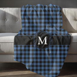 Manta Polar Monograma de Cuadros Escoceses Azules Modernos