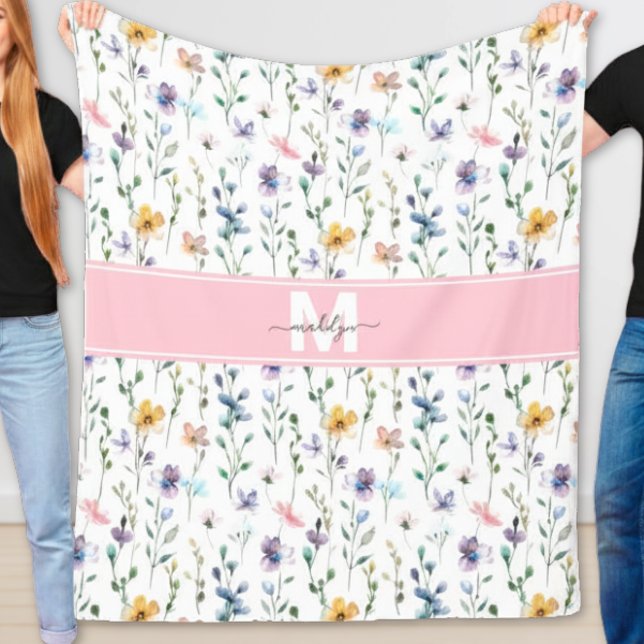 Manta Polar Monograma de Flor Silvestre (Wildflower Monogram Fleece Blanket)