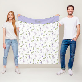 Manta Polar Monograma de flores silvestres acuarela azul y púr