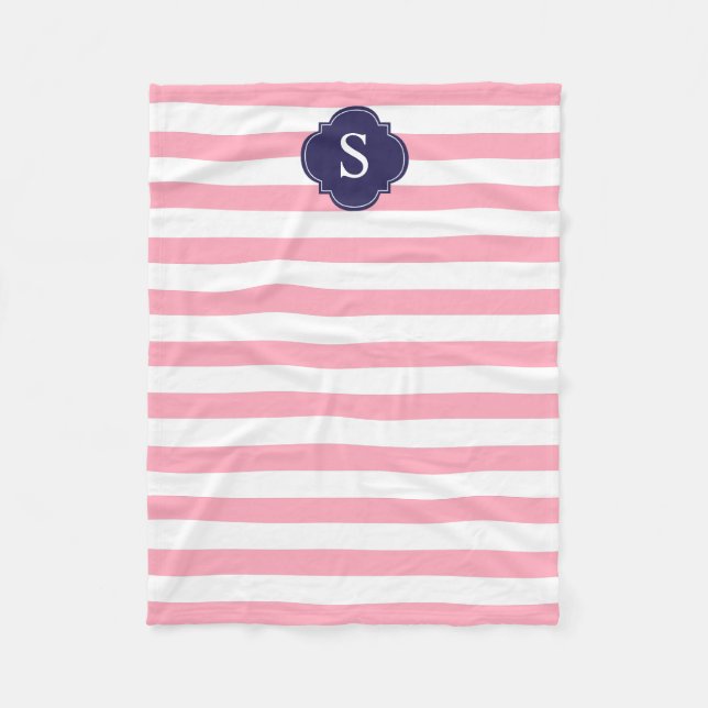 Manta Polar Monograma de franjas azules y rosas (Anverso)