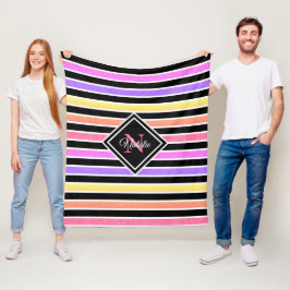 Manta Polar Monograma de franjas negras Purpurina coloridas