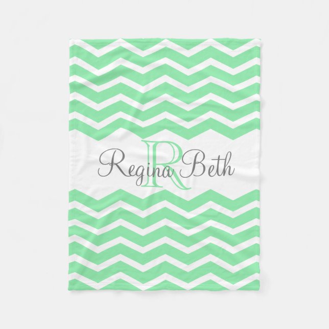 Manta Polar Monograma de gris verde de menta Keepsake Chevron (Anverso)