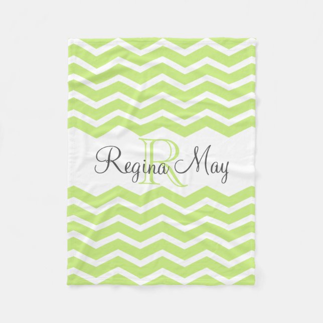 Manta Polar Monograma de gris verde limón Keepsake Chevron (Anverso)