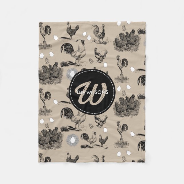 Manta Polar Monograma de huevo de gallo de pollo de campo vint (Anverso)