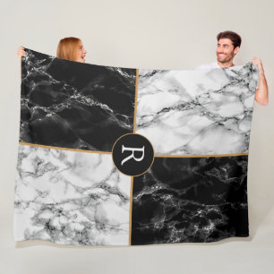Manta Polar Monograma de la funda de la médula blanca negra