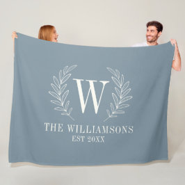 Manta Polar Monograma de la hoja de laurel moderna azul y turb