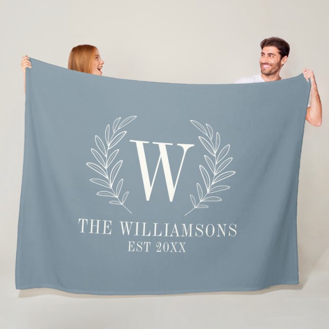 Manta Polar Monograma de la hoja de laurel moderna azul y turb (In situ)