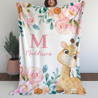 Manta Polar Monograma de la jirafa con la floral de la canasta