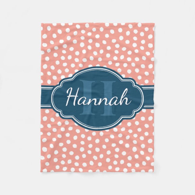 Manta Polar Monograma de la Marina de Patrón Blanco Rosa (Anverso)