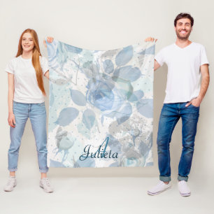 Manta Polar Monograma de lujo Rosas azules