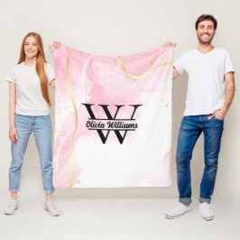 Manta Polar Monograma de mármol rosa | Purpurina Girly Modern 