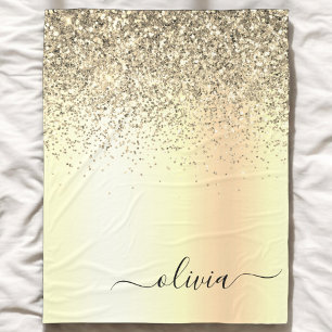 Manta Polar Monograma de metal con brillo dorado nombre glam
