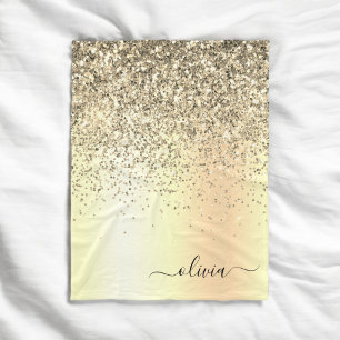 Manta Polar Monograma de metal con brillo dorado y nombre glam