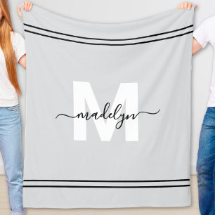 Manta Polar Monograma de nombre Gris personalizado
