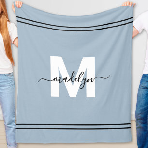 Manta Polar Monograma de nombre personalizado azul polvoriento