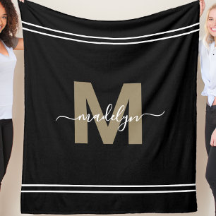 Manta Polar Monograma de nombre personalizado en oro negro