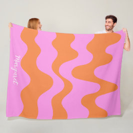 Manta Polar monograma de nombre personalizado rosa y naranja