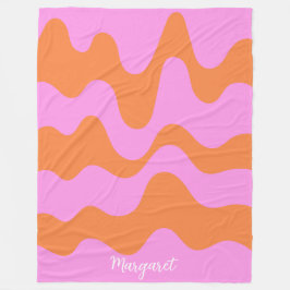 Manta Polar monograma de nombre personalizado rosa y naranja