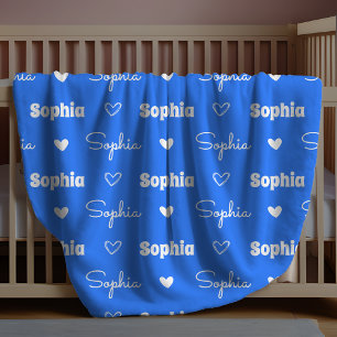 Manta Polar Monograma de nombre repetido azul para niñas linda