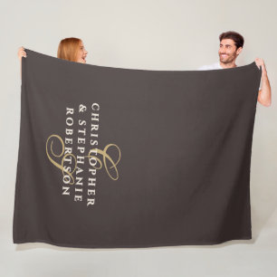 Manta Polar Monograma de Pareja Minimalista Marrón Dorado Crem