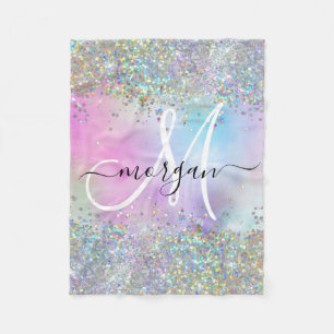 Manta Polar Monograma de pasteles arcoiris Purpurina holográfi