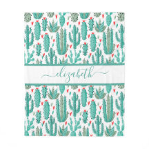 Monograma de patrón blanco verde cactus caprichoso