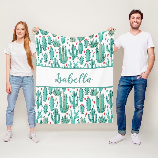 Manta Polar Monograma de patrón blanco verde de Cactus (In situ)