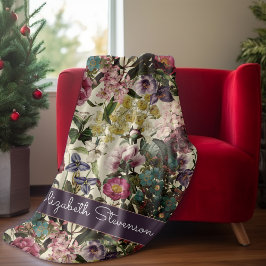 Manta Polar Monograma de patrón de color beige floral rosa vin