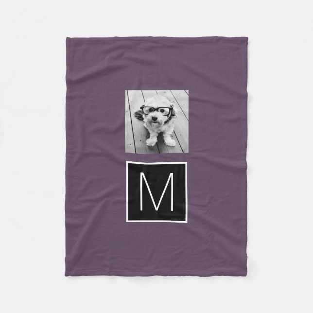 Manta Polar Monograma de Personalizado de Collage de fotos neg (Anverso)