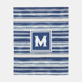 Manta Polar Monograma de rayas azules y blancas