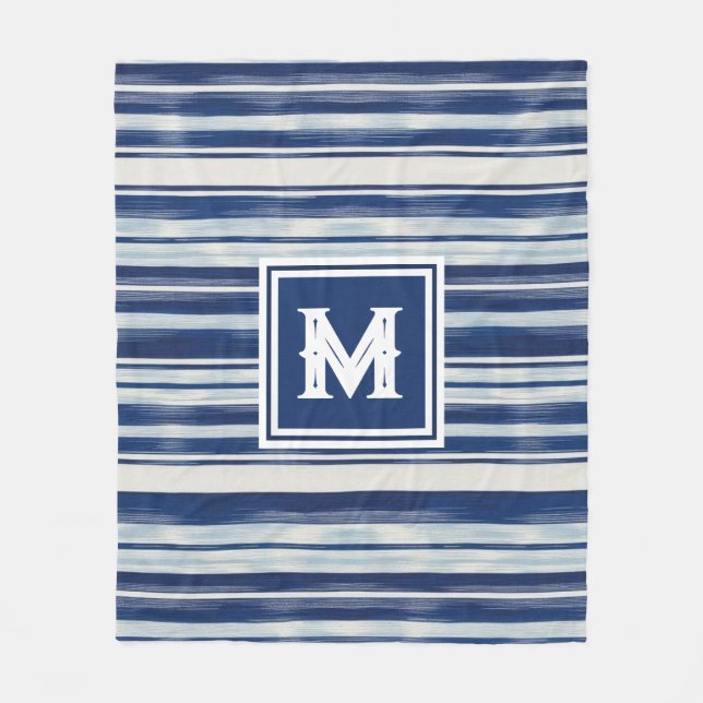 Manta Polar Monograma de rayas azules y blancas (Anverso)