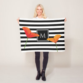 Manta Polar Monograma de rayas negras de Moda de amapola