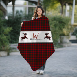 Manta Polar Monograma de Red Lumberjack Plaid Deer
