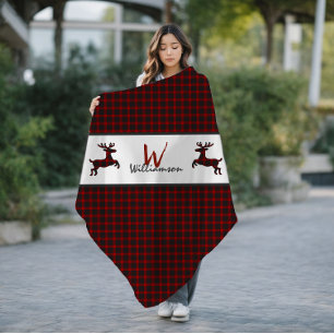 Manta Polar Monograma de Red Lumberjack Plaid Deer