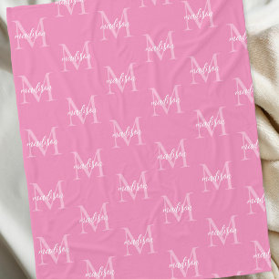 Manta Polar Monograma de repetición rosa Nombre personalizado