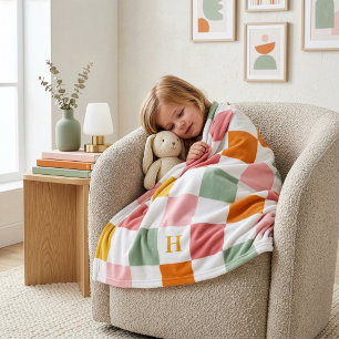 Manta Polar Monograma de tablero de ajedrez multicolor