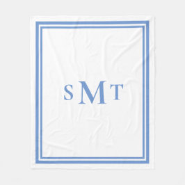 Manta Polar Monograma de tres letras azul y blanco