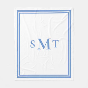 Manta Polar Monograma de tres letras azul y blanco