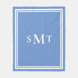 Manta Polar Monograma de tres letras azul y blanco