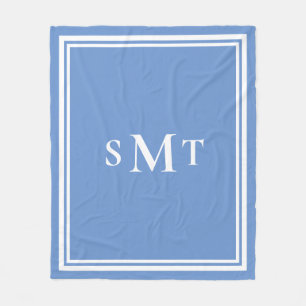 Manta Polar Monograma de tres letras azul y blanco