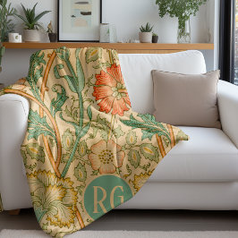 Manta Polar Monograma de William Morris rosa y Rosa personaliz