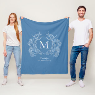 Manta Polar Monograma del Escudo floral azul francés moderno