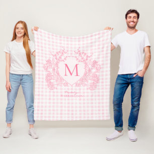 Manta Polar Monograma del Escudo floral Rubor Pink Gingham