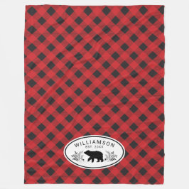 Manta Polar Monograma del oso Lumberjack de Búfalo Negro Rojo