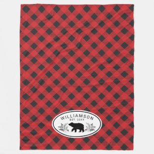 Manta Polar Monograma del oso Lumberjack de Búfalo Negro Rojo
