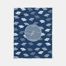 Manta Polar Monograma del patrón de hojas de antigüedades azul