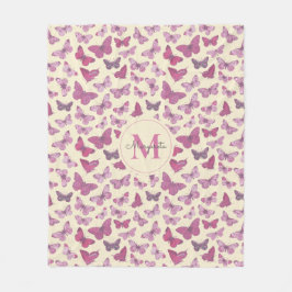 Manta Polar Monograma del patrón de mariposa rosada