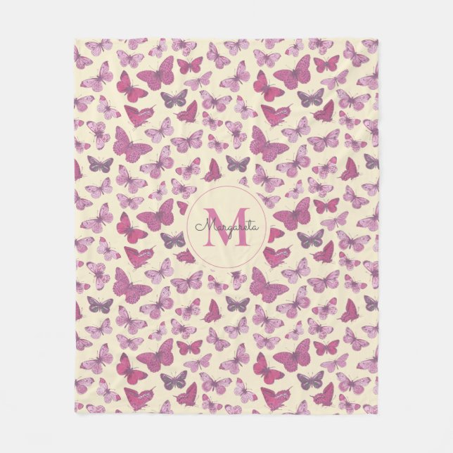 Manta Polar Monograma del patrón de mariposa rosada (Anverso)