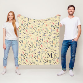 Manta Polar Monograma del patrón floral personalizado