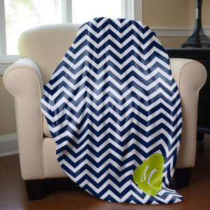 Manta Polar Monograma del patrón zigzag azul y verde